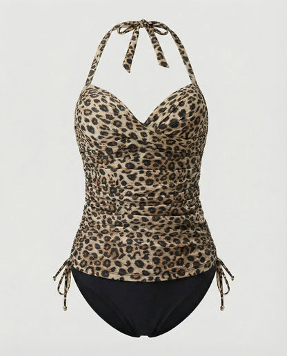 Tankini with V-neck in leopard print
