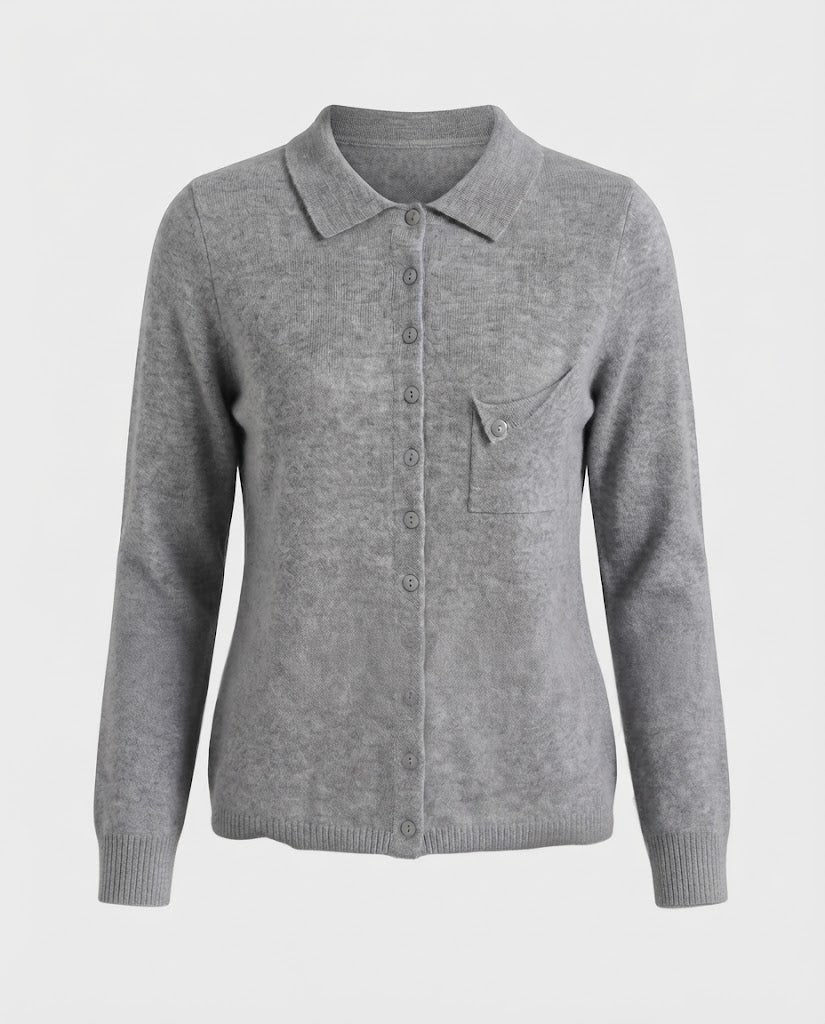 Women's fine-knit cardigan with polo collar, 3/4 sleeves and discreet chest pocket Shop Velvia