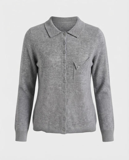 Women's fine-knit cardigan with polo collar, 3/4 sleeves and discreet chest pocket Shop Velvia
