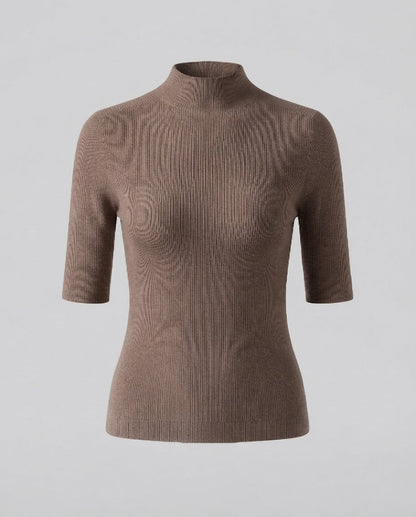 Women Half Sleeve Fine Knit Sweater with Short Stand Collar and Fitted Cut Shop Velvia