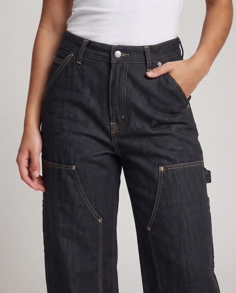 Women Oversize Denim Palazzo Pants with Utility Pocket Details Shop Velvia