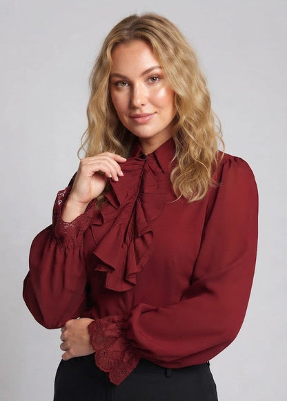 Women Ruffled Blouse with Elegant Collar Area Shop Velvia