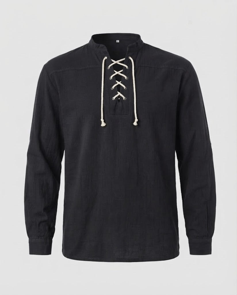 Men's short sleeve shirt with lacing and stand-up collar Shop Velvia