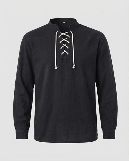 Men's short sleeve shirt with lacing and stand-up collar Shop Velvia