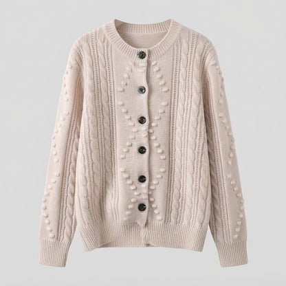 Women’s fine knit cardigan with cable pattern, bobble lace and round neckline Shop Velvia