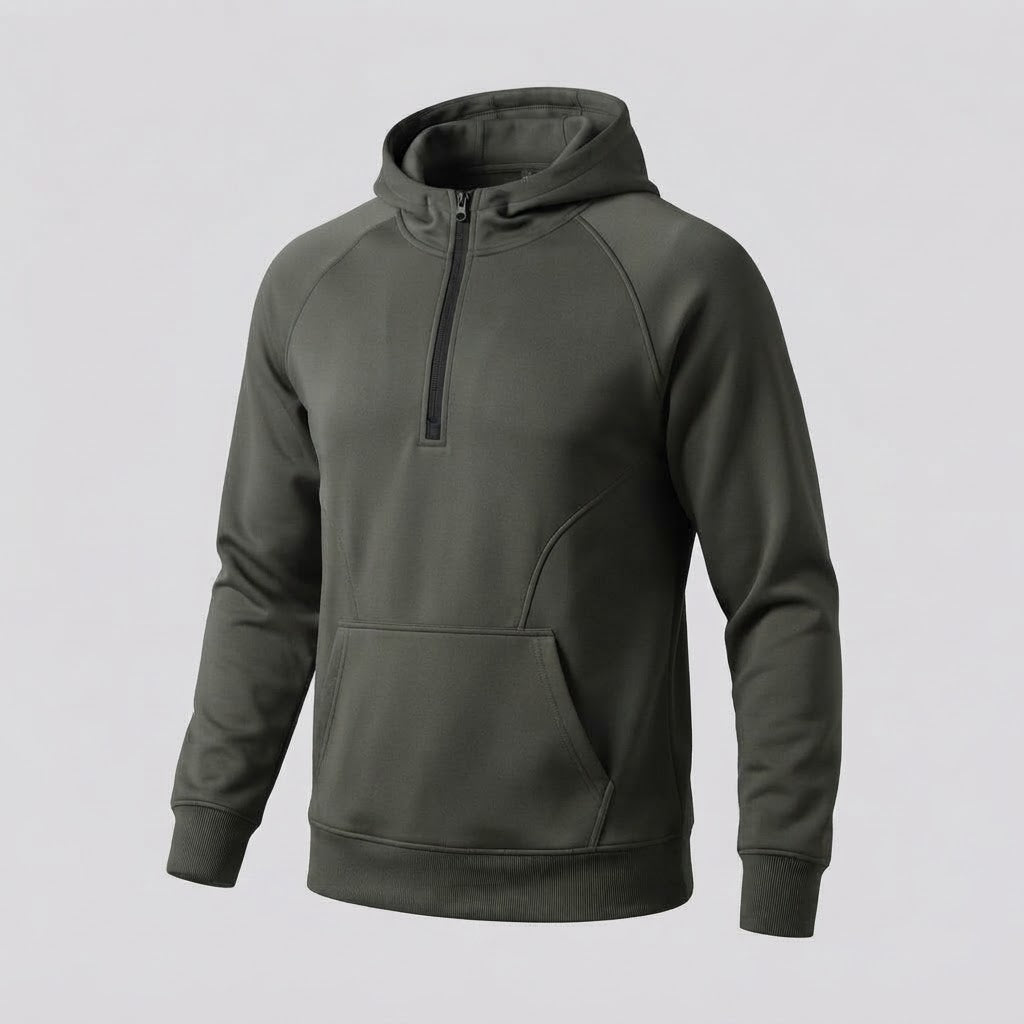 Men's half-zip hoodie with kangaroo pocket and contrasting back section Shop Velvia