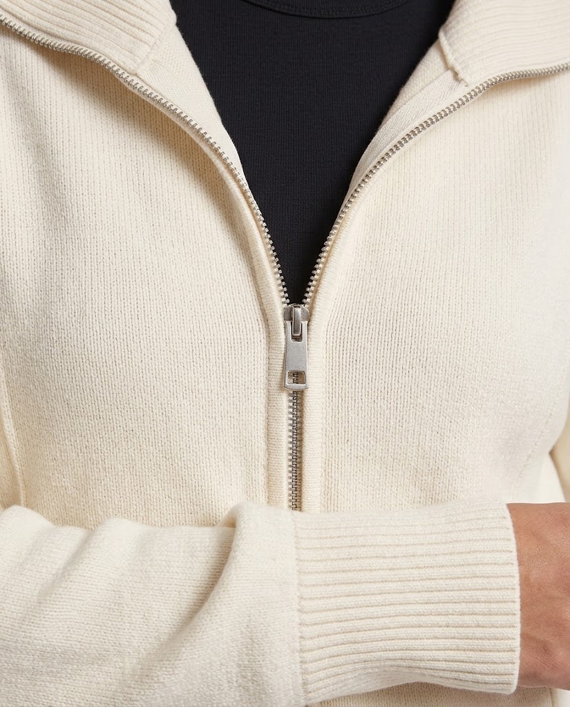 Women's Ribbed Zip Cardigan with Wide Notched Collar Shop Velvia