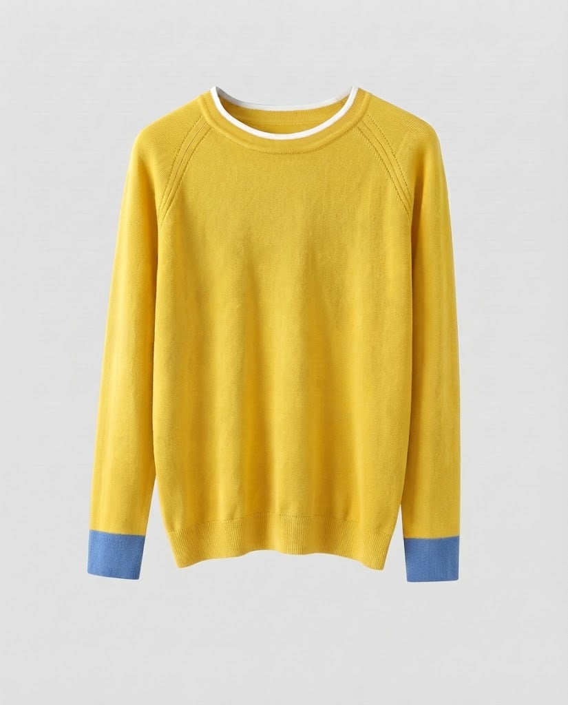 Women Fine Round Neck Sweater with Contrasting Edge Trim and Slim Silhouette Shop Velvia