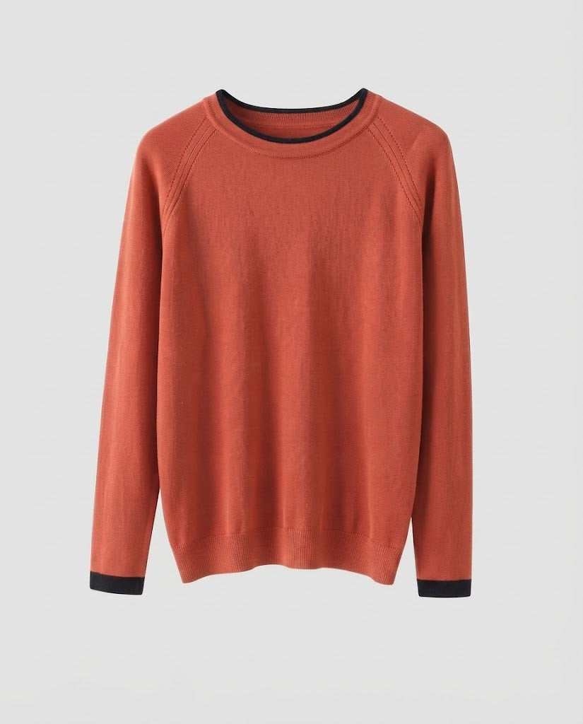 Women Fine Round Neck Sweater with Contrasting Edge Trim and Slim Silhouette Shop Velvia