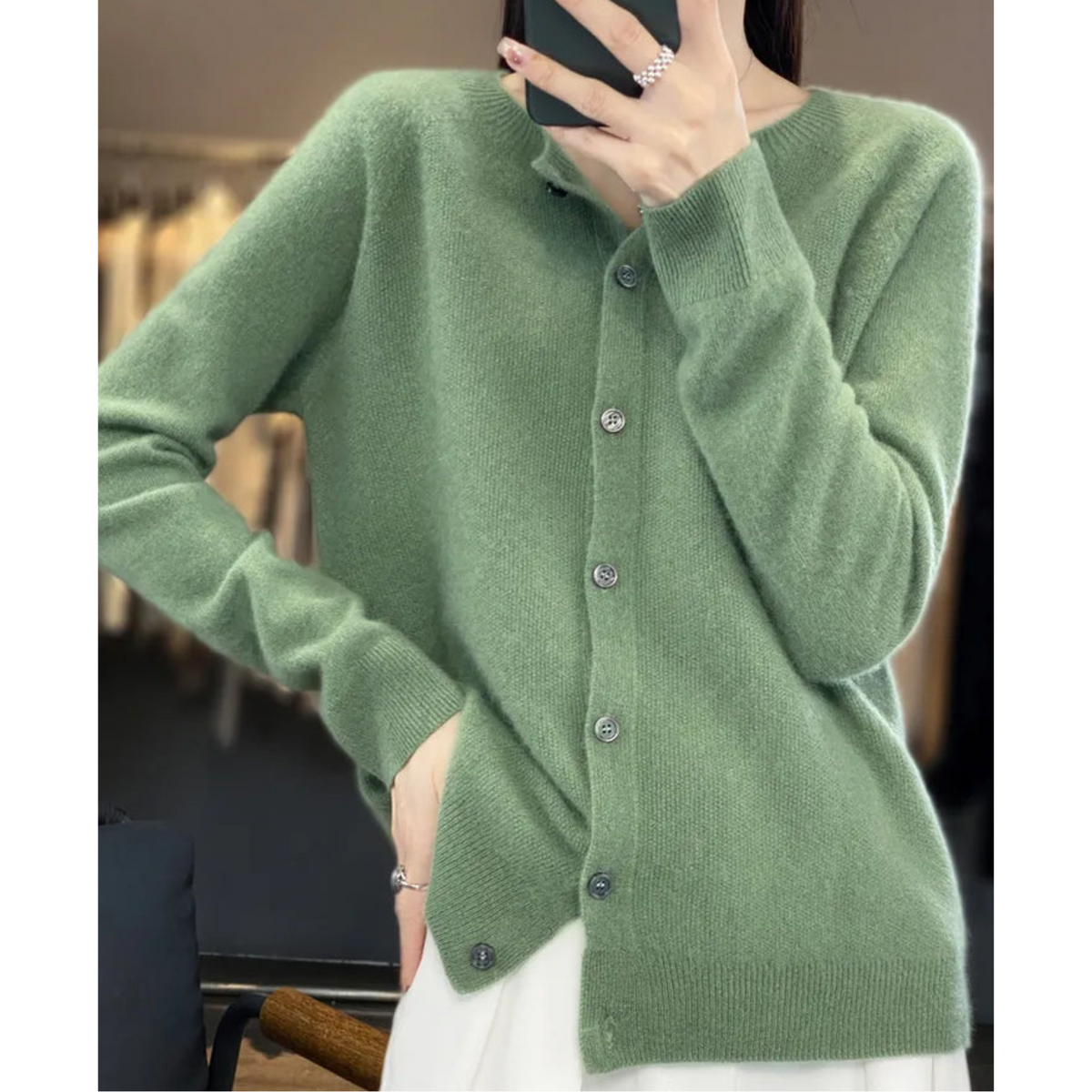 Shop Velvia | Merino Wool Women's O-Neck Cardigan Cashmere Sweater