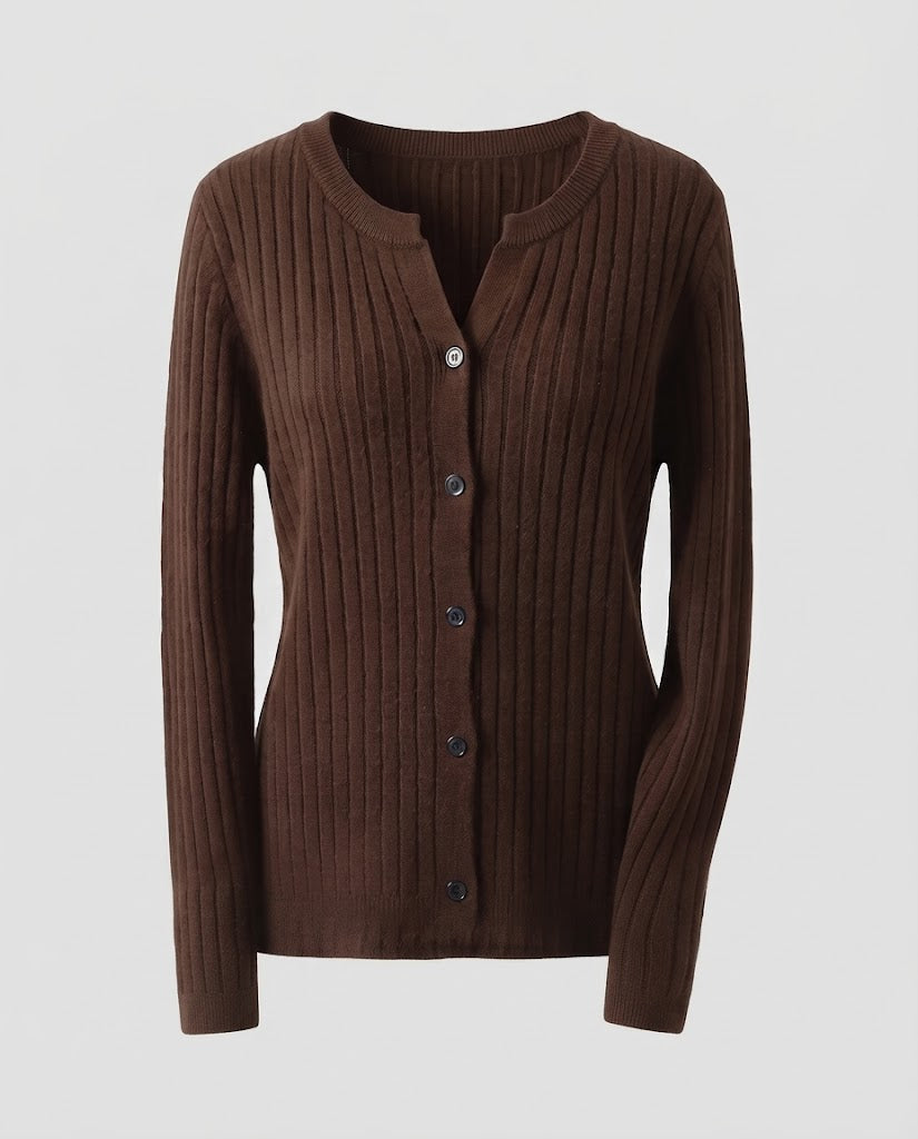 Women Knitted Rib Cardigan with Subtle V-Neck and Button Placket Shop Velvia