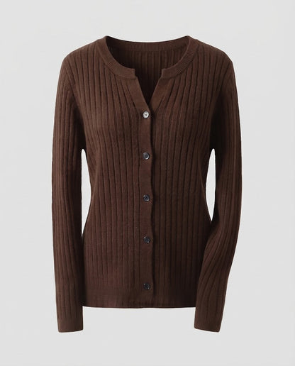 Women Knitted Rib Cardigan with Subtle V-Neck and Button Placket Shop Velvia