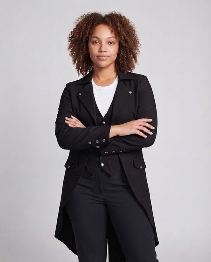 Women Long Coat with Asymmetric Cut and Elaborate Button Details Shop Velvia