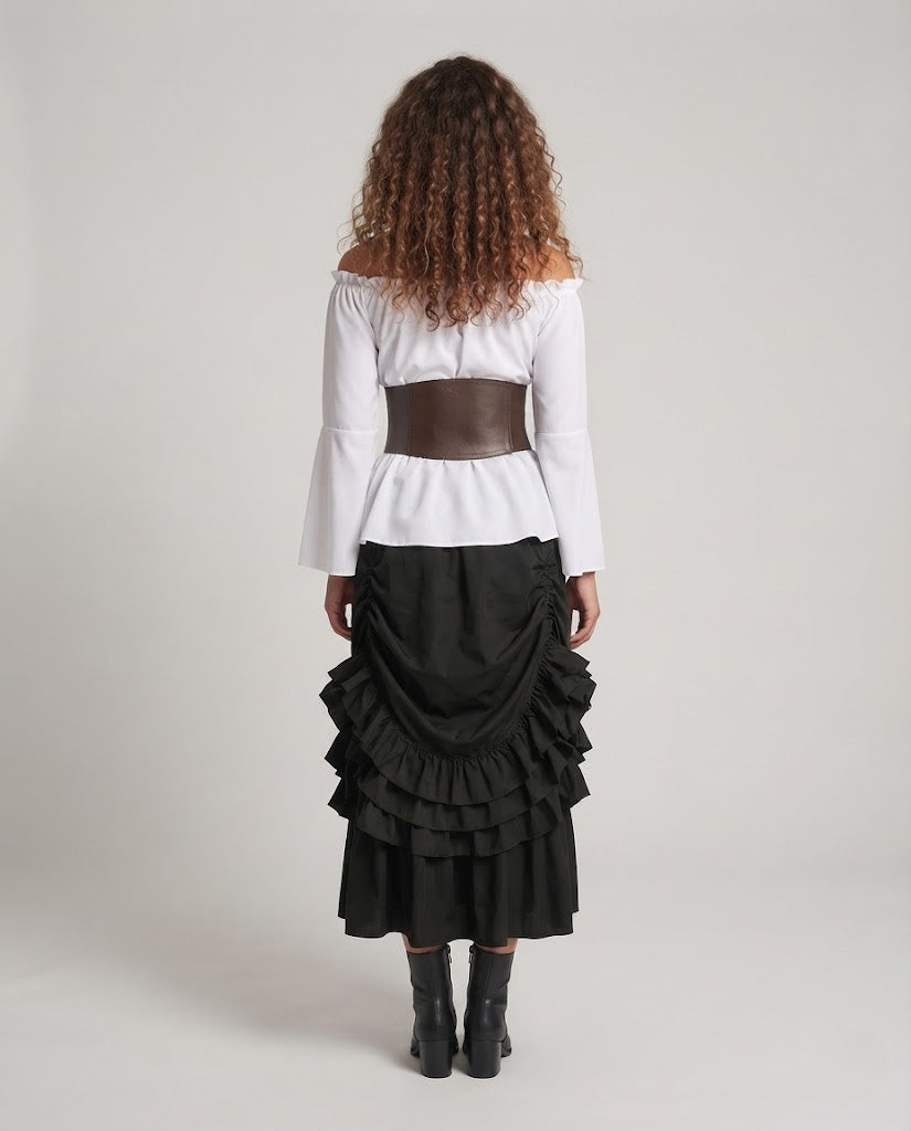 Women's Off-Shoulder Blouse with Ruffled Sleeves and Fitted Corset Shop Velvia