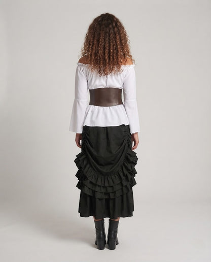 Women's Off-Shoulder Blouse with Ruffled Sleeves and Fitted Corset Shop Velvia