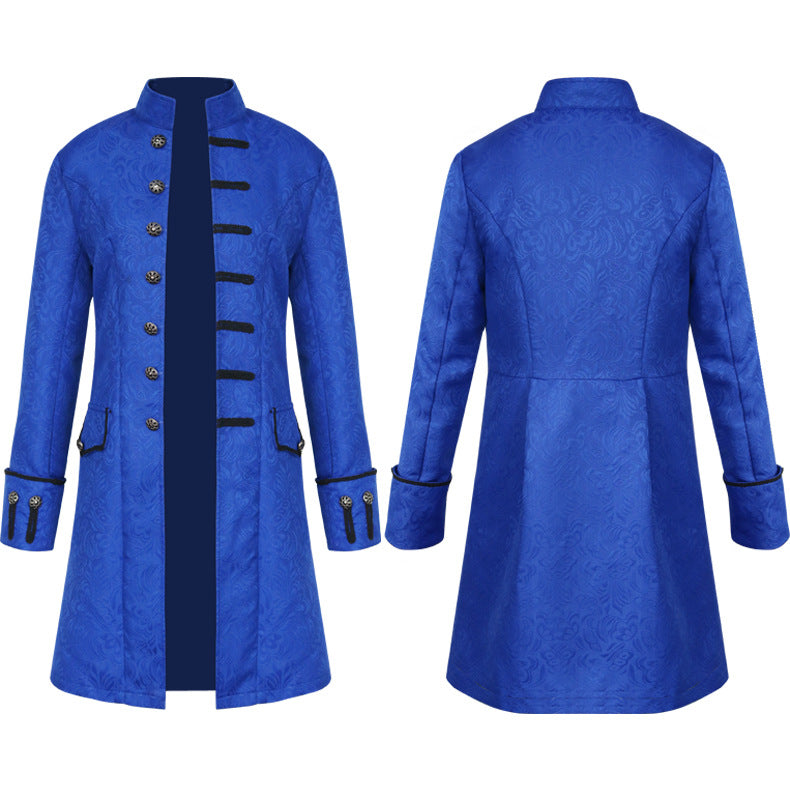 Men's tailored brocade coat in military style with stand-up collar and decorative braids Shop Velvia