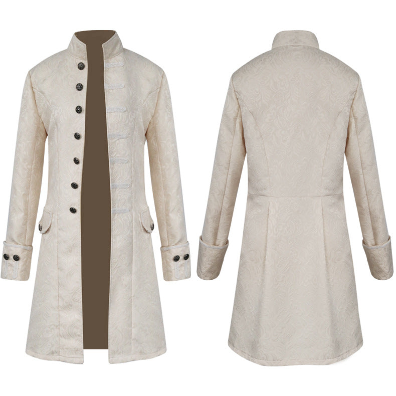 Men's tailored brocade coat in military style with stand-up collar and decorative braids Shop Velvia