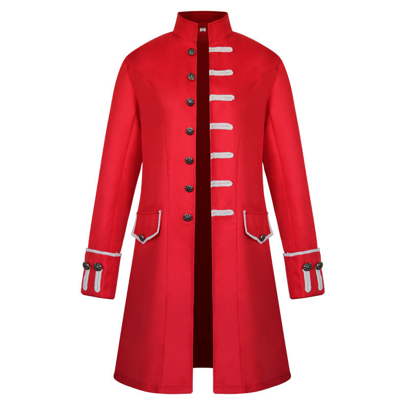 Men's tailored brocade coat in military style with stand-up collar and decorative braids Shop Velvia
