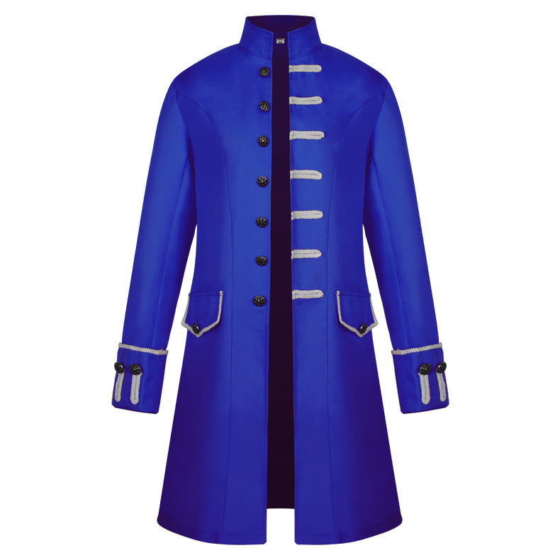 Men's tailored brocade coat in military style with stand-up collar and decorative braids Shop Velvia
