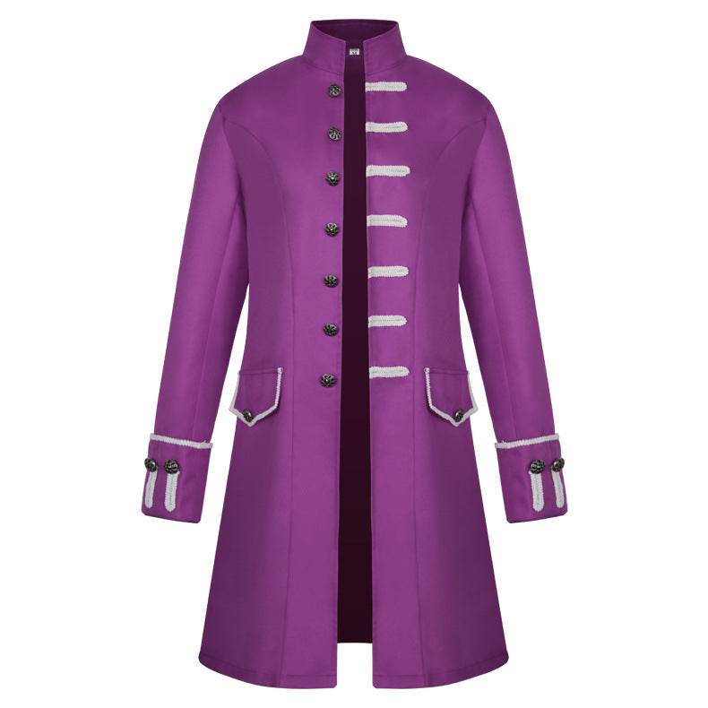 Men's tailored brocade coat in military style with stand-up collar and decorative braids Shop Velvia