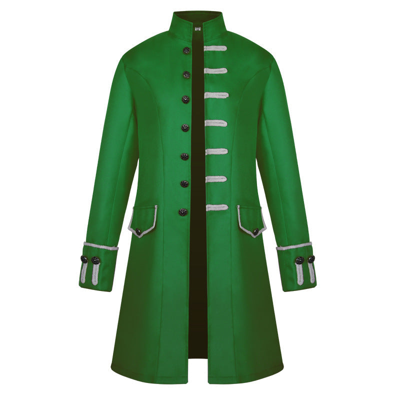 Men's tailored brocade coat in military style with stand-up collar and decorative braids Shop Velvia