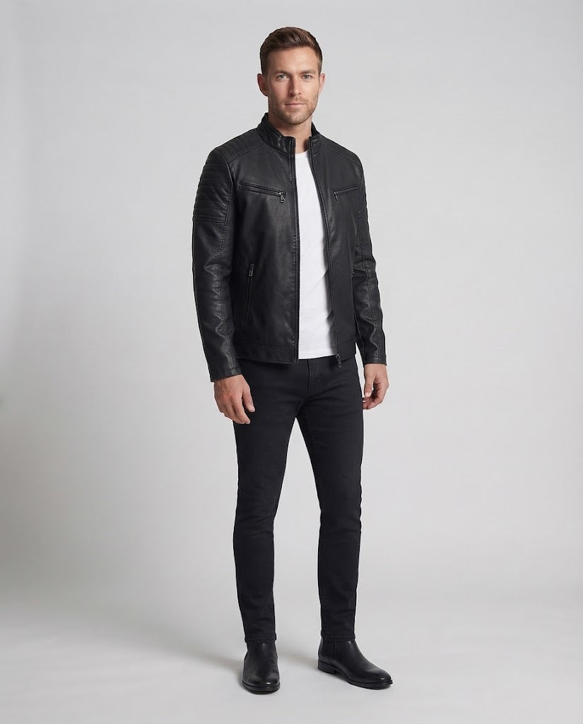 Men's fashionable biker jacket with quilted details Shop Velvia