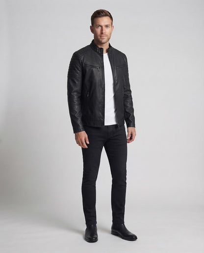 Men's fashionable biker jacket with quilted details Shop Velvia
