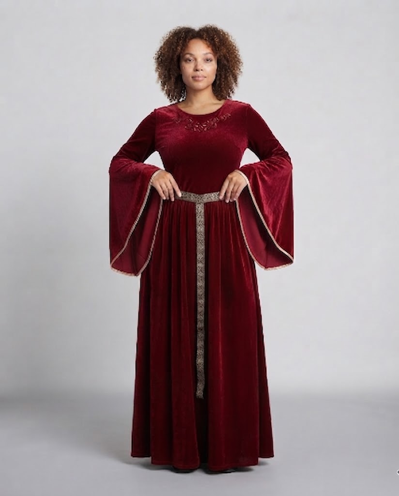 Women elegant velvet dress with wide sleeve and decorative belt Shop Velvia