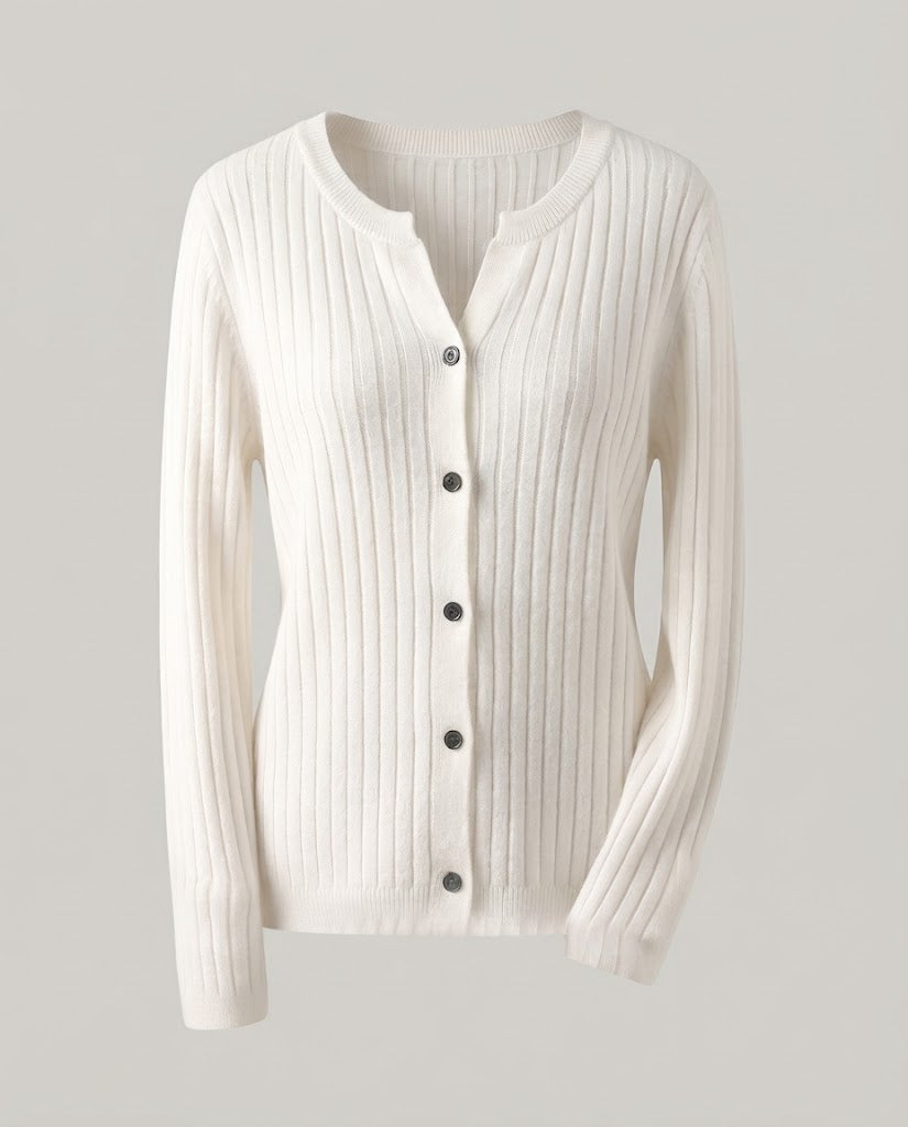 Women Knitted Rib Cardigan with Subtle V-Neck and Button Placket Shop Velvia