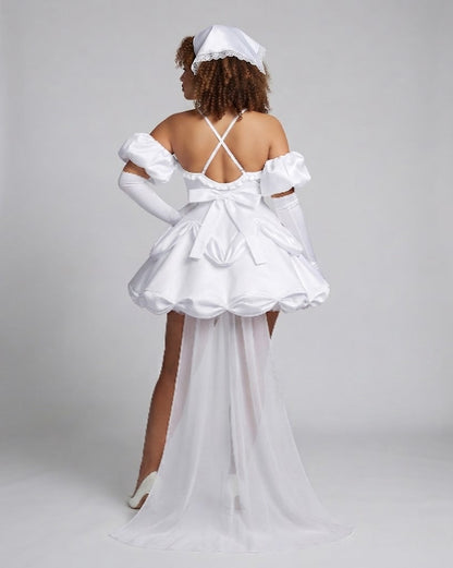 Women's Bridal Cosplay Dress with Sleeve Appliqués and Elaborate Ruffles Shop Velvia