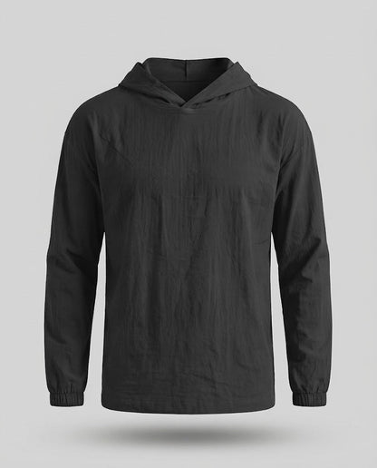 Men's Lightweight Hooded Sweater made from Crinkle Functional Fabric with Elastic Cuffs Shop Velvia