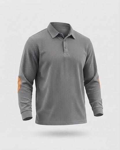 Men's corduroy polo shirt with texture, long sleeves and elbow patches Shop Velvia