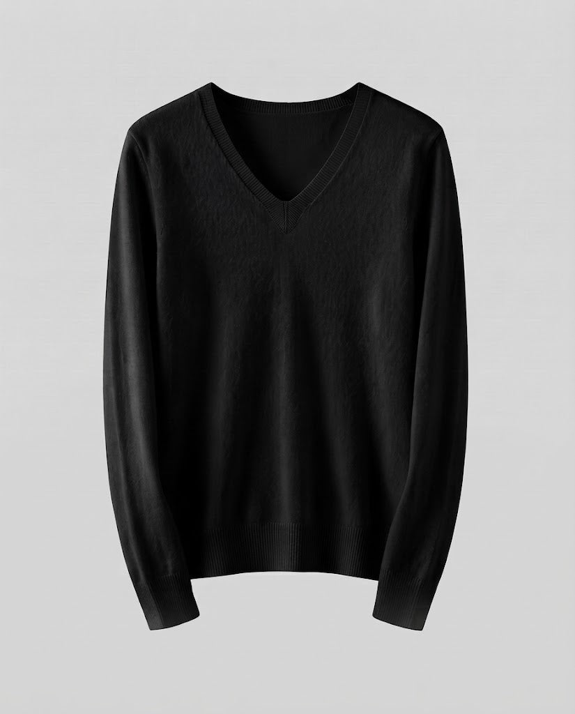 Women's Fine Knit V-Neck Sweater in Cashmere Look with Slim Silhouette Shop Velvia