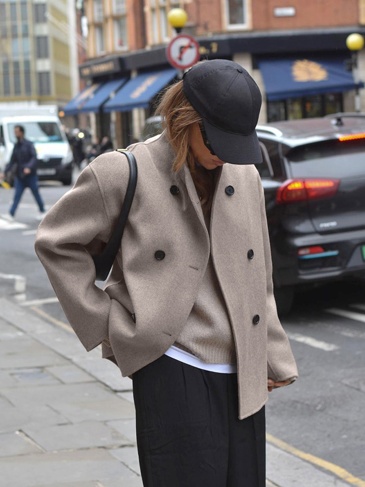 Shop Velvia | Short Wool Jacket with Double Button Line Wool Blend Modern and Warm