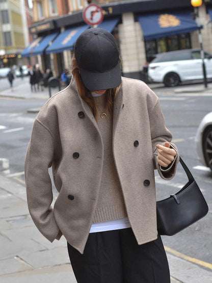 Shop Velvia | Short Wool Jacket with Double Button Line Wool Blend Modern and Warm