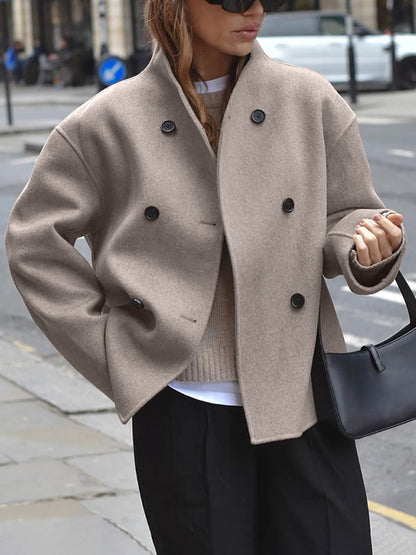 Shop Velvia | Short Wool Jacket with Double Button Line Wool Blend Modern and Warm