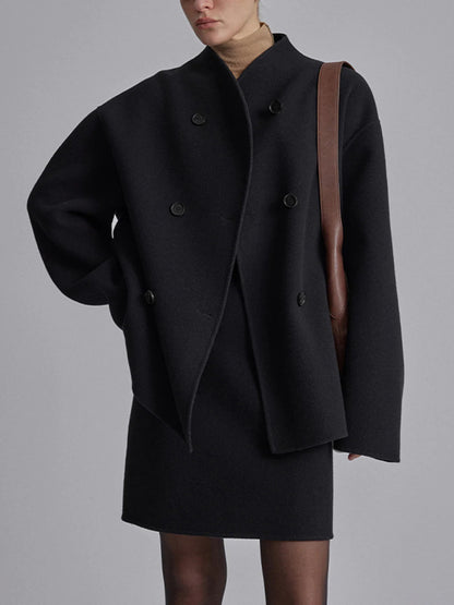 Shop Velvia | Short Wool Jacket with Double Button Line Wool Blend Modern and Warm
