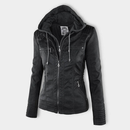 Shop Velvia | Women's Leather Jacket with Hood