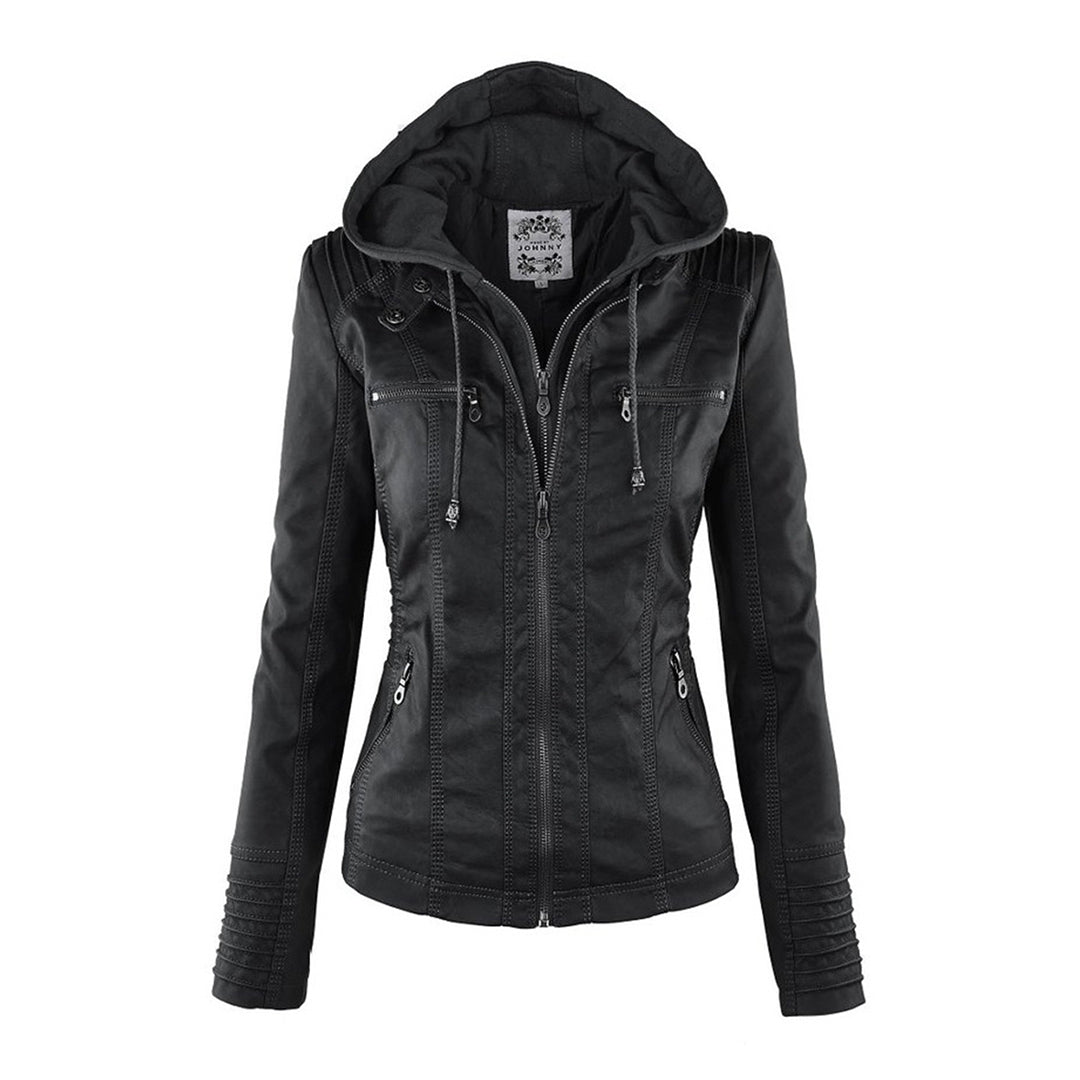 Shop Velvia | Women's Leather Jacket with Hood