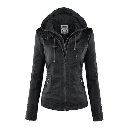 Shop Velvia | Women's Leather Jacket with Hood