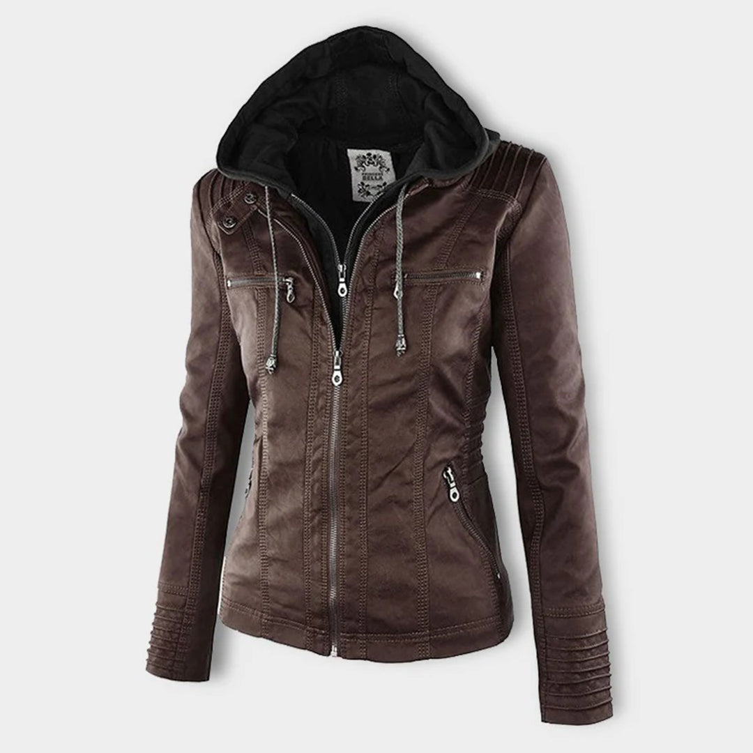 Shop Velvia | Women's Leather Jacket with Hood