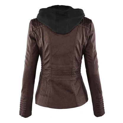 Shop Velvia | Women's Leather Jacket with Hood
