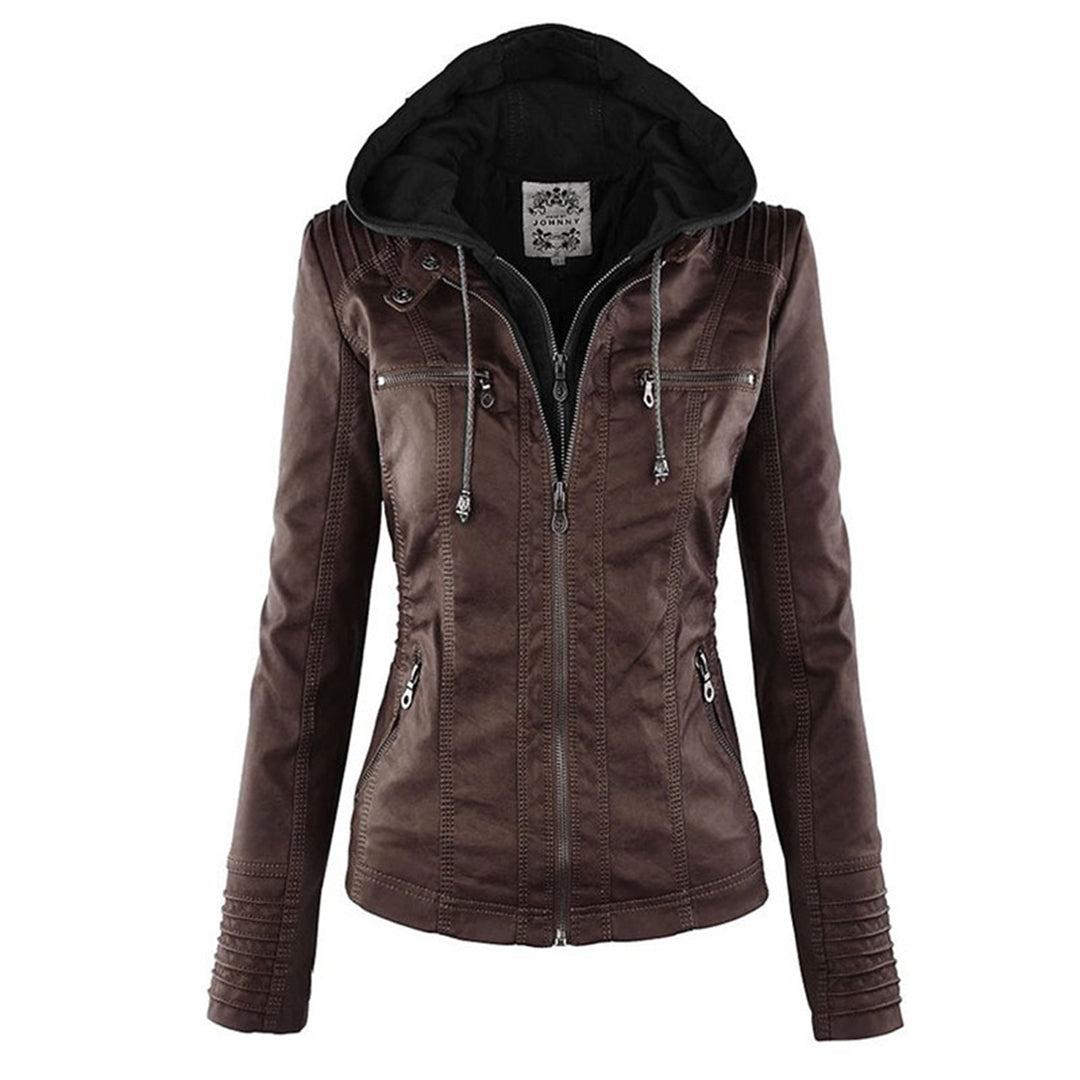 Shop Velvia | Women's Leather Jacket with Hood