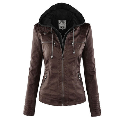 Shop Velvia | Women's Leather Jacket with Hood
