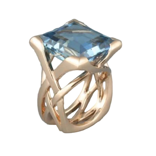 Vintage Rose Gold Blue Zirconia Ring