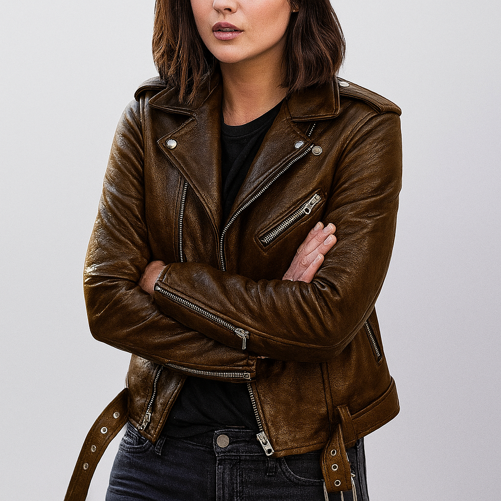 Shop Velvia | Slim Fit Biker Leather Jacket for Women