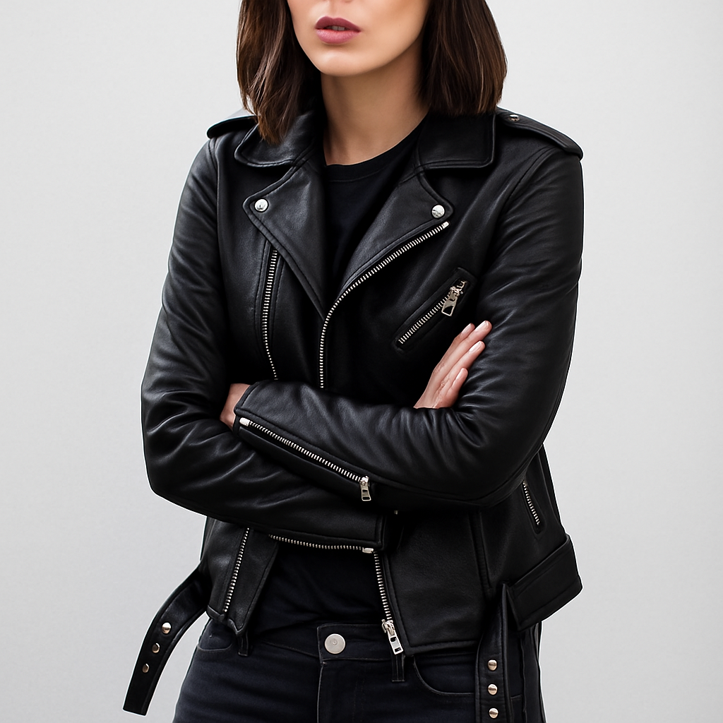 Shop Velvia | Slim Fit Biker Leather Jacket for Women