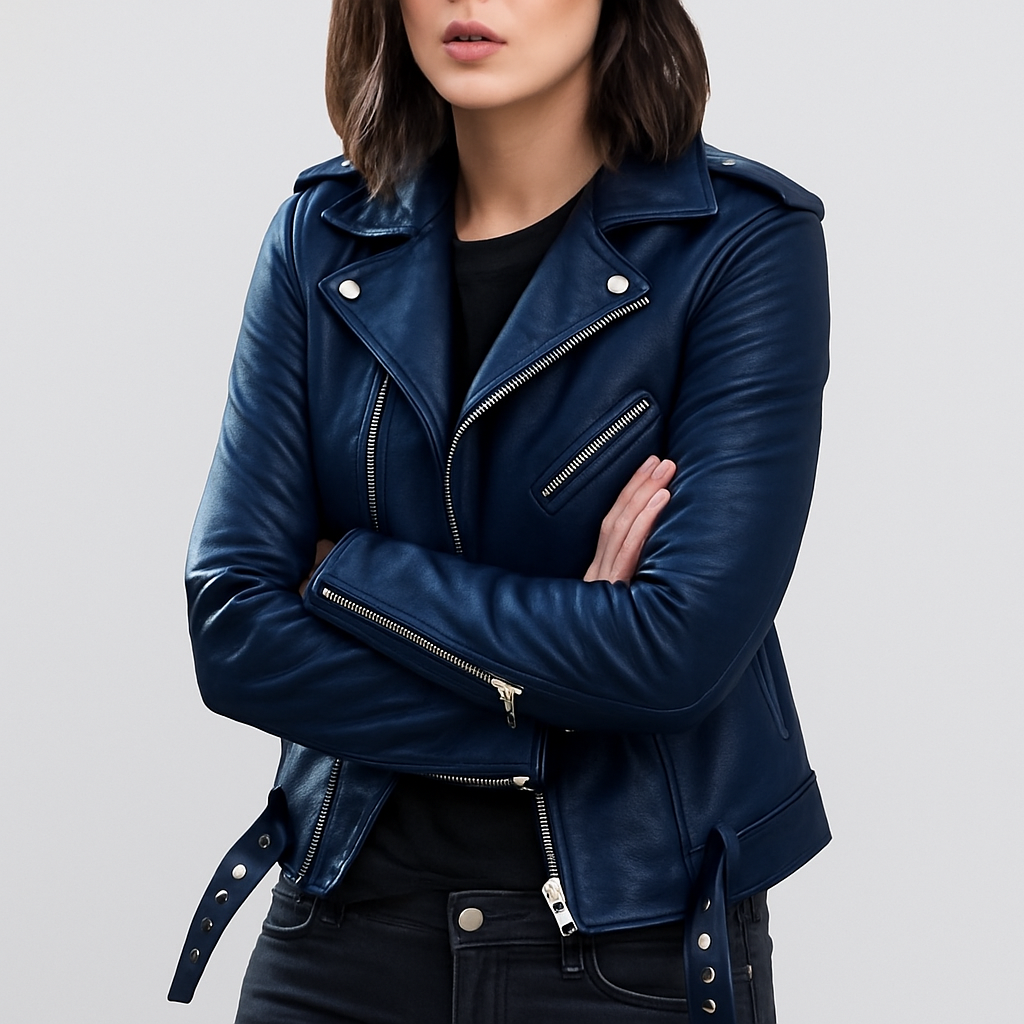 Shop Velvia | Slim Fit Biker Leather Jacket for Women