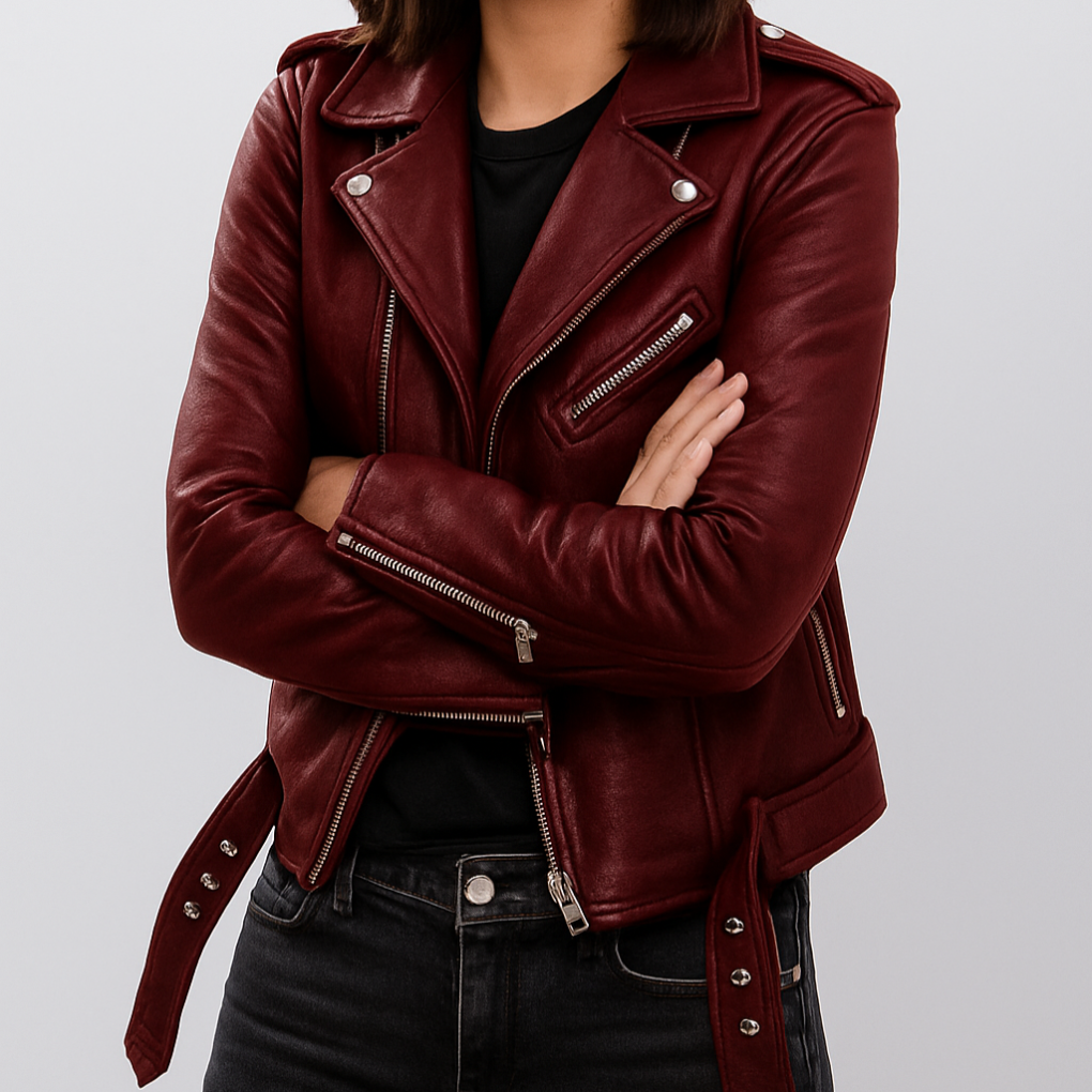 Shop Velvia | Slim Fit Biker Leather Jacket for Women
