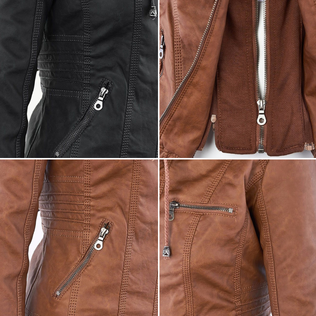 Shop Velvia | Women's Leather Jacket with Hood